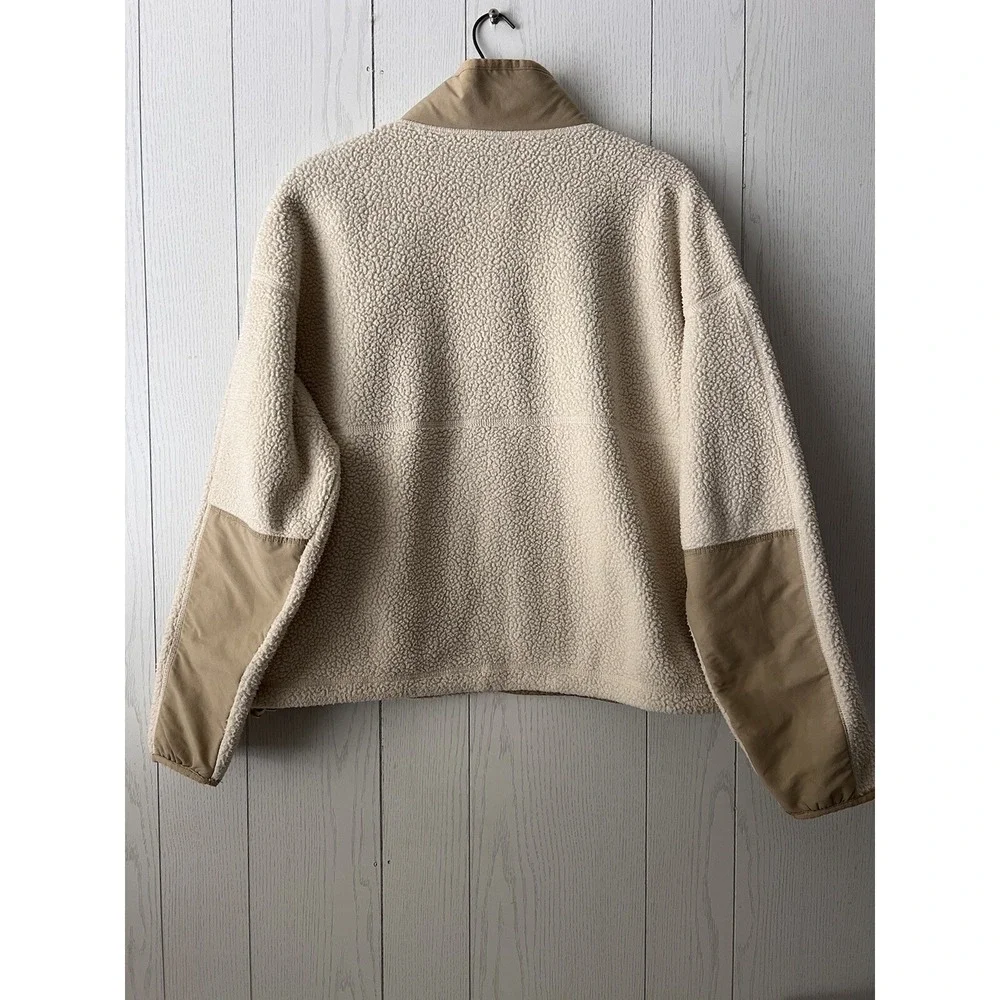 VINTAGE North Face Cragmont Pullover Jacket Deep Pile Fleece T Snap LARGE CREAM